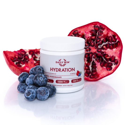 Daily Win Blueberry Pomegranate Hydration Mix with blueberries and pomegranate